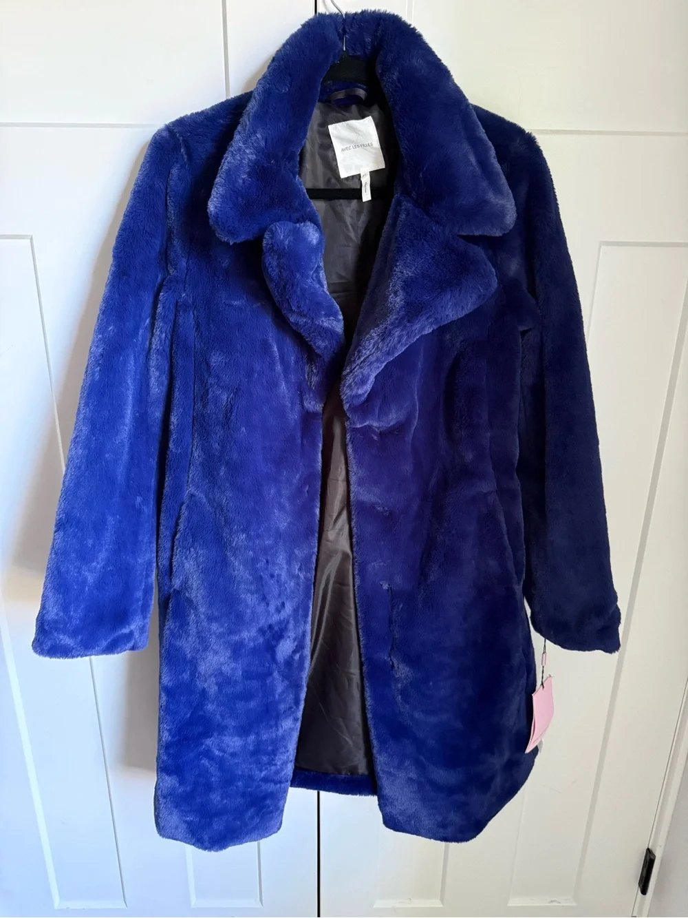NWT Avec Les Filles Electric Blue Faux-Fur Teddy Coat size XS loose fit.